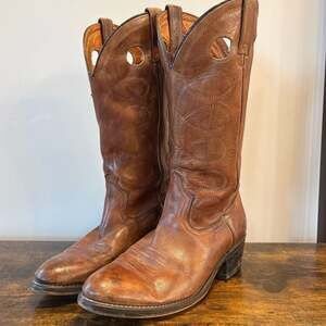 Acme Vintage Mens Cowboy Boots 8D Brown Leather 13” Western Pull On USA Made